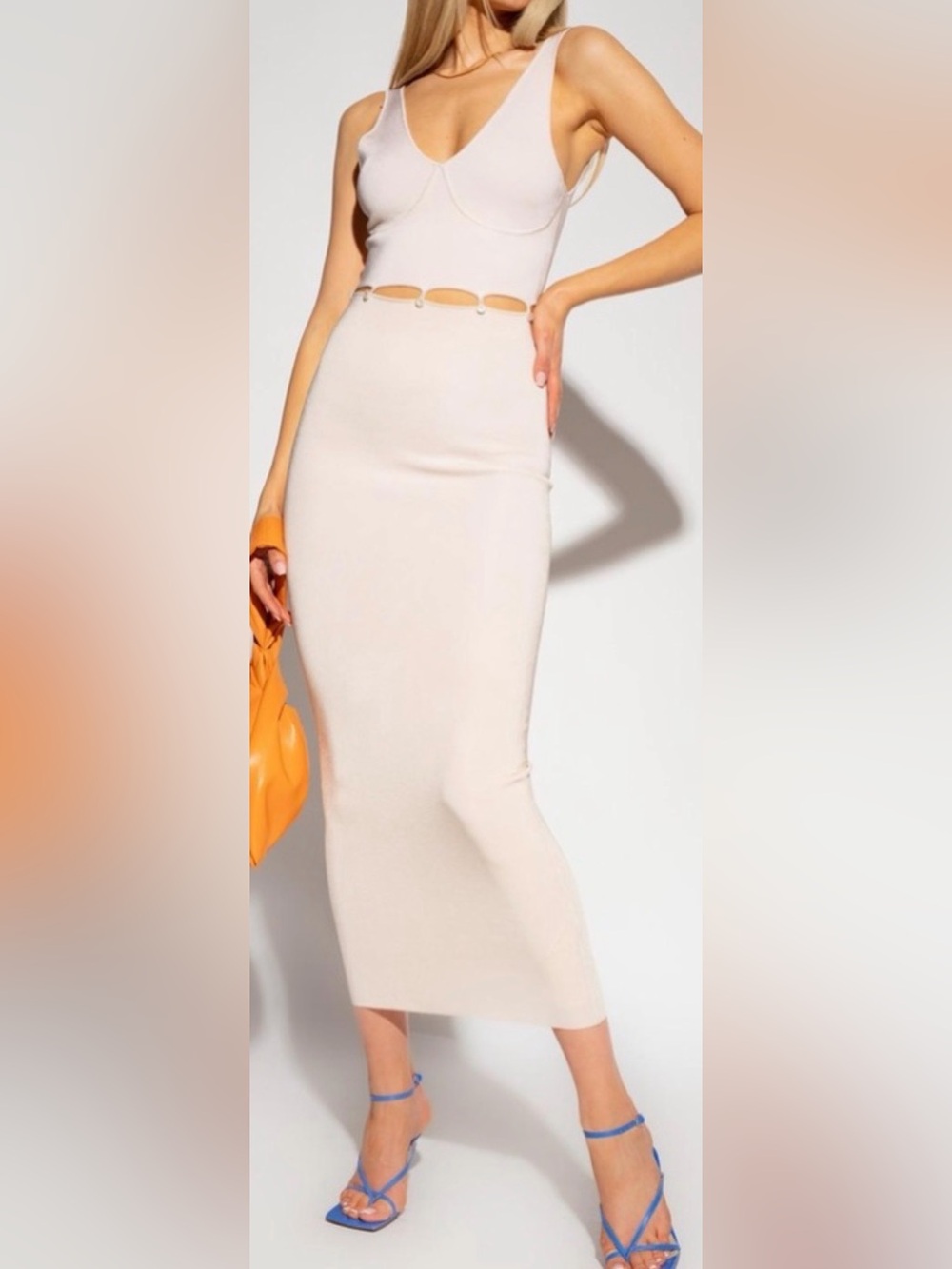 Nanuska Merle Sleeveless Cream Maxi Dress with Cutout Waist Size Medium